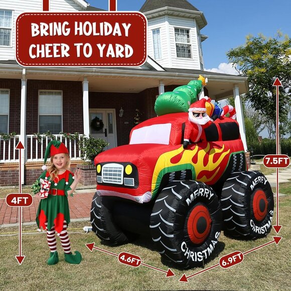 🆕7.5FT Christmas Inflatable Santa Drive Monster Truck LED Light Yard Decoration - Picture 3 of 8